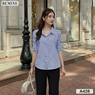Áo sơ mi nữ tay lửng kẻ sọc BEMINE A428