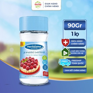 Đường ăn kiêng Hermesetas 90gr lọ thủy tinh - Đường ăn kiêng chính hãng nhập khẩu Thụy Sỹ