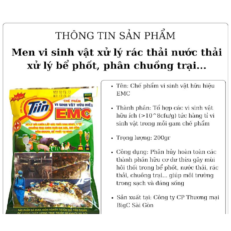 COMBO 1 THÙNG 60 Gói Chế Phẩm Vi Sinh Hữu Hiệu EMC (200g)- Ủ Phân, Rác, khử Mùi Hôi