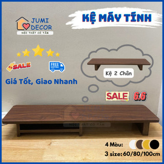 Kệ màn hình gỗ có ngăn, kê màn hình máy tính decor bàn, dài 60/80/100 cm 1m, màu Vân gỗ, Trắng, Đen