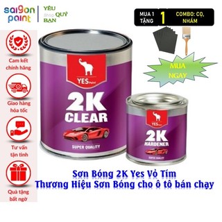 [ Tặng Cọ, Nhám ] Sơn Bóng 2K, Sơn Bóng 2K Phủ Bóng Xe Ô Tô, Xe Máy Sơn Bóng 2K Yes Tím Bộ 1Kg Bóng Cuốn Hút Và Bền Bỉ