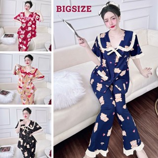 HỎA TỐC [Mẫu Mới 50-100kg] Đồ Bộ Bigsize Quần Dài Tay Ngắn Viền Bèo Tiểu Thư Lụa Nhật Mặc Nhà Cho Nàng Múp