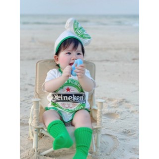 Set body chất thun lạnh kèm mũ mẫu Bia Tiger và Heineken thiết kế cộc tay siêu cute cho bé 4 - 12kg