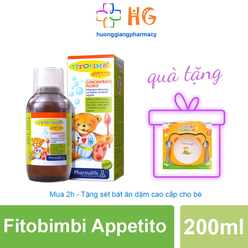Fitobimbi Appetito siro ăn ngon giảm biếng ăn cho bé giúp bé hấp thu dinh dưỡng hiệu quả Chai 200ml