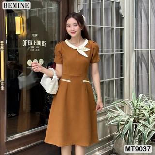 Đầm thiết kế cổ phối tai thỏ tay ngắn tùng chữ A BEMINE MT9037