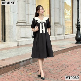 Đầm thiết kế cổ phối nơ đính nút dáng xòe bemine mt9089