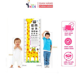 Thước decal dán tường đo chiều cao cho bé, họa tiết thú đáng yêu
