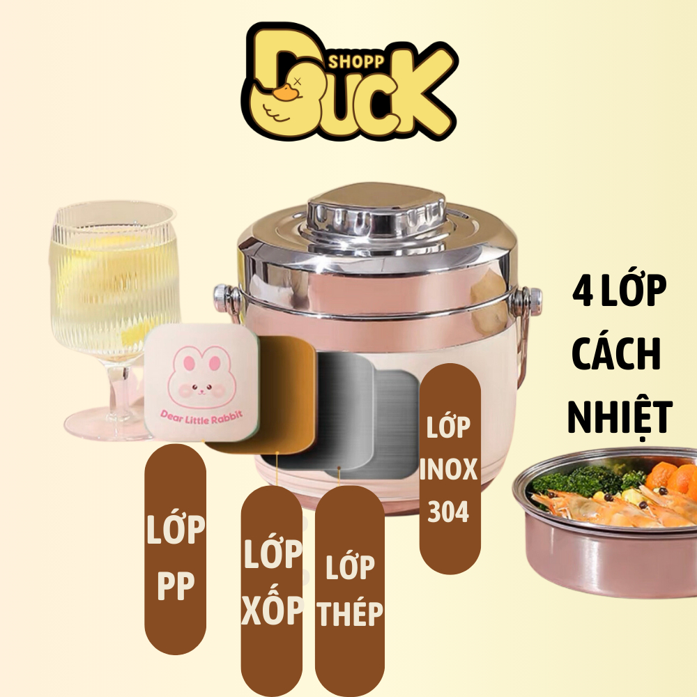 Dear Bear - Rabbit Hộp đựng cơm giữ nhiệt 1500ml - Cặp lồng inox đựng cơm giữ nhiệt full inox 304 hình tròn cà men | BigBuy360 - bigbuy360.vn