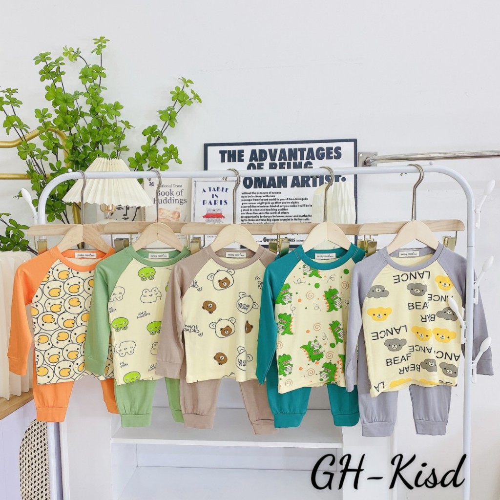 Bộ Dài Tay Thun Lạnh Cho Bé Cho Bé Trai Bé Gái mặc ngủ điều hòa, mền mịn thoáng mát 6-25kg Cao 80-124Cm