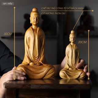 Tượng Phật thiền an nhiên gỗ Bách Xanh AM Mây decor bàn làm việc, trưng bày trang trí phòng nhà cửa