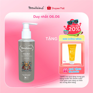 Nước Vệ Sinh Hình Xăm Teenilicious Tattoo Wash Làm Sạch Dịu Nhẹ, Giúp Dưỡng Ẩm Mềm Mịn Da Xăm 200ml