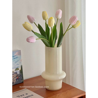 Bình hoa, lọ hoa decor trang trí nhà cửa, bình cắm hoa khô, hoa tươi để bàn màu be sữa