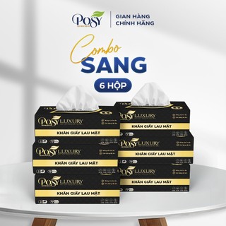 Thùng 6 hộp khăn giấy rút lụa cao cấp posy luxury dạng hộp, 180 tờ 3 lớp mềm mịn bền dai