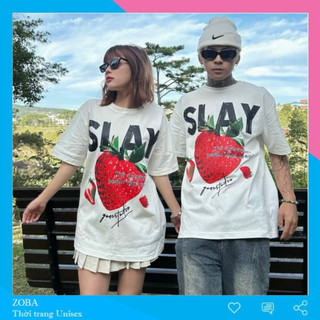 Áo thun tay lỡ form rộng unisex TRÁI DÂU, Áo phông nữ form rộng phong cách