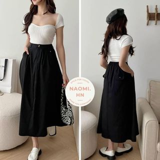 Chân váy dáng dài chất kaki dày dặn chun sau túi giả. Chân Váy chữ A dáng dài chất đẹp màu xinh.