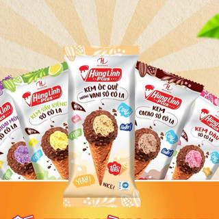 Kem ốc quế vani,khoai môn,dâu bọc socola