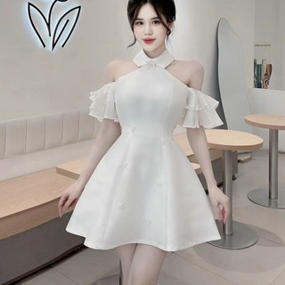 Váy cổ yếm đính đá