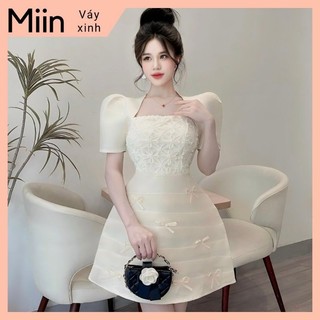 Váy tapta thân ren hoa nổi chân đính nơ nhí