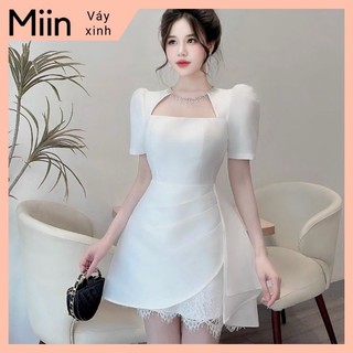 Váy tapta khoét vai cổ ngọc chân vát ren