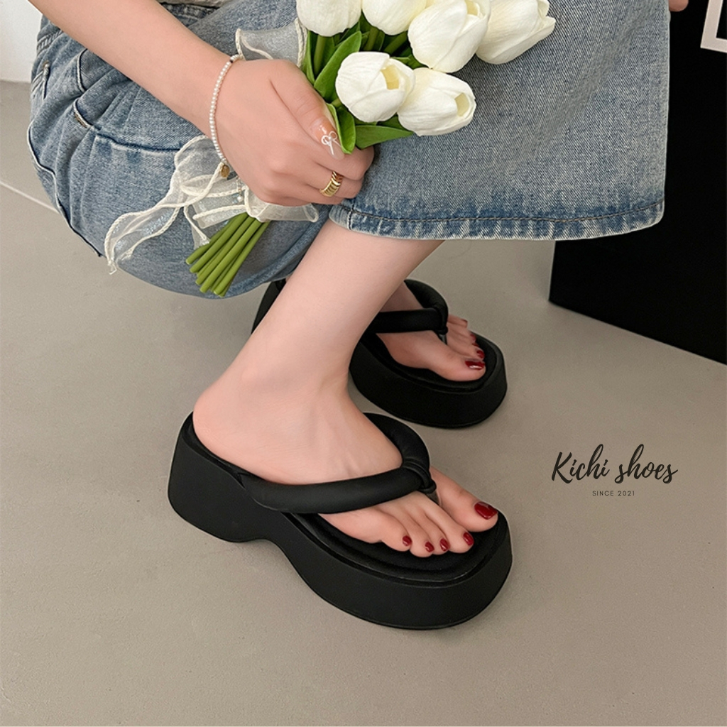 Dép xỏ ngón đế dày cao cấp chống trượt siêu sang dép kẹp đi biển đế cao Kichi Shoes F02 𝗛