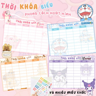 Set 4 thời khoá biểu HOẠT HÌNH Capybara, Kuromi, Gấu dâu, Doraemon,...  A5 (Có thể dùng Sticker Môn học dán lên)