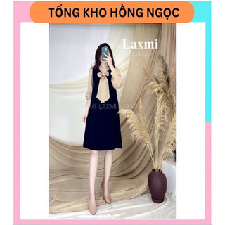 Đầm Bầu Váy bầu công sở cổ buộc nơ dài tay B07