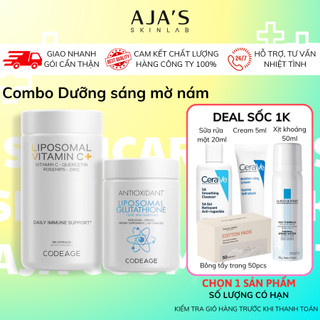 Combo dưỡng sáng mờ nám CodeAge Liposomal Glutathione + Liposomal Vitamin C - Ajaskinlab