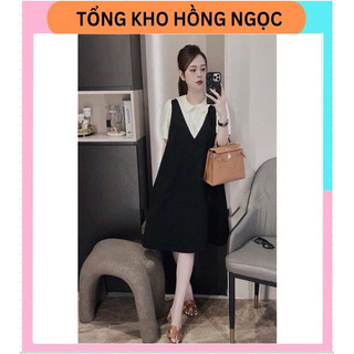 Váy sơ mi dáng suông tay ngắn phối cổ sen sang chảnh, đầm bầu sơ mi from rộng chất đũi mềm mát YT34