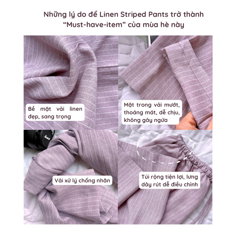 Quần dài linen ống rộng kẻ sọc Remmus cho nữ | BigBuy360 - bigbuy360.vn