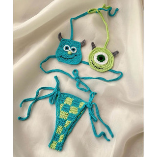 Áo bikini len móc hình Monster | Bikini len móc thủ công đi biển