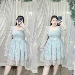[Bigsize 60-85kg] Đầm voan nút bọc 2 tầng