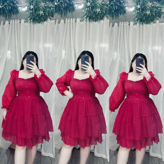 [Bigsize 60-85kg] Đầm voan nút bọc 2 tầng