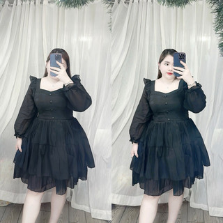 [Bigsize 60-85kg] Đầm voan nút bọc 2 tầng