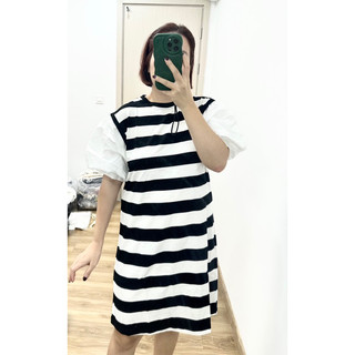 váy kẻ cotton pha tay thô
