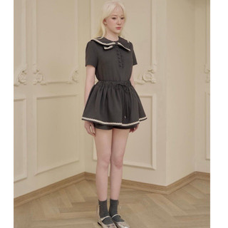 Campus Set • Áo cổ sen phối ren buộc nơ khuy bọc mix chân váy xoè cao cấp (Hàng chuẩn 100%) •JENNYCLOSET ®