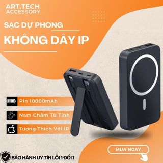Sạc dự phòng không dây 10000mah, pin dự phòng tích hợp 2 dây sạc, sạc siêu nhanh, pin lithium - pin đứng