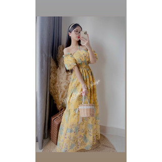 Đầm/maxi Vintage trễ vai đi biển hoa lớn cực xinh_D05