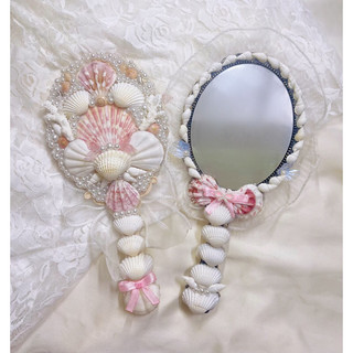 Gương cầm tay vỏ sò, gương cầm tay make up, gương vỏ sò, gương handmade, gương cần tay đi biển, nàng tiên cá, cute