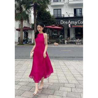 Đầm maxi hồng cổ yếm 2s hở lưng 0624 thaotranshop90 [kèm ảnh thật chụp sàn]