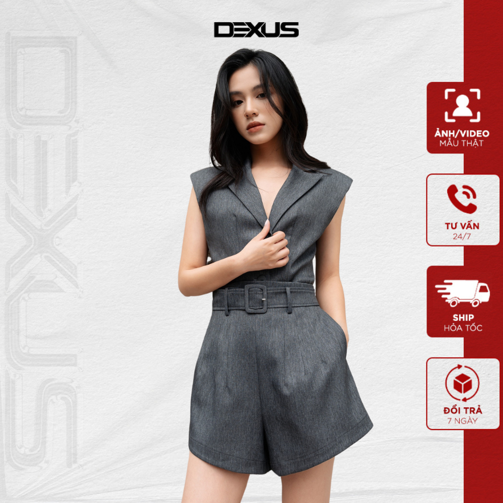 Set bộ nữ 𝐃𝐗 𝐃𝐄𝐗𝐔𝐒 áo sát nách cổ vest (có đệm vai) mix quần short ngắn (không nhăn)_ DXA70846+DXQ70