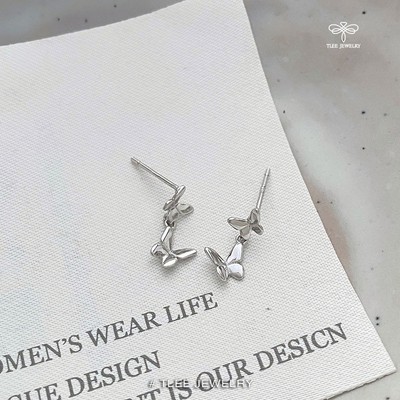 Khuyên tai bạc nữ TLEE hồ điệp đôi treo nữ tính TLEE JEWELRY B0456