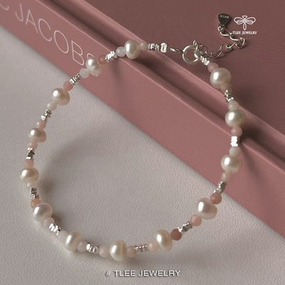Lắc tay bạc nữ TLEE trai nước ngọt tự nhiên điểm hạt đá opal xinh xắn TLEE JEWELRY LT0274