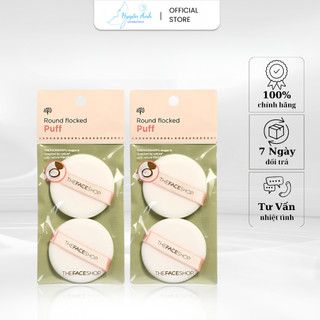 Bông đánh phấn phủ TFS Round Flocked Puff The Face Shop túi 2 miếng.