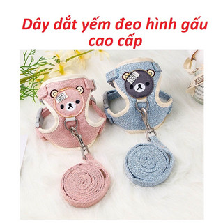 Dây Dắt Yếm Đeo Hình Gấu Dễ Thương Cao Cấp Cho Chó Mèo, Chất Liệu Cotton Thoáng Khí