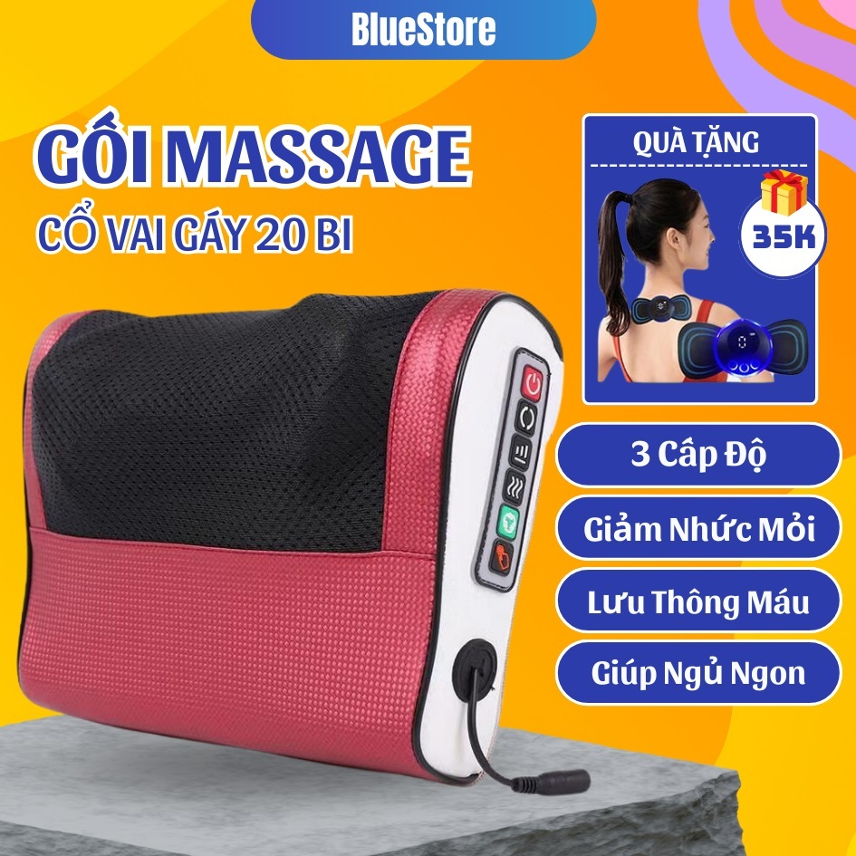 Gối massage cổ vai gáy 💔𝐅𝐑𝐄𝐄𝐒𝐇𝐈𝐏💔 Máy massage cổ vai gáy hồng ngoại 20 bi cao cấp hỗ trợ mát xa toàn thân