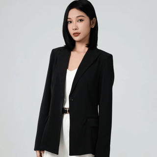 Áo vest nữ blazer KHÀN màu đen tà ngang thời trang công sở tay dài 1 lớp phong cách Hàn Quốc