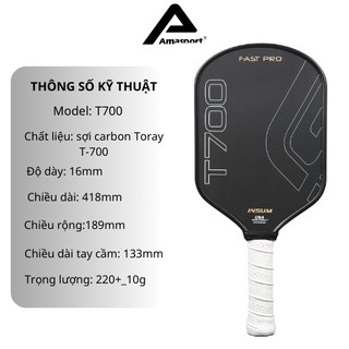 Vợt pickleball thi đấu chuyên nghiệp AMASPORT T700 RAW-Insum Advanced Control Size-16mm