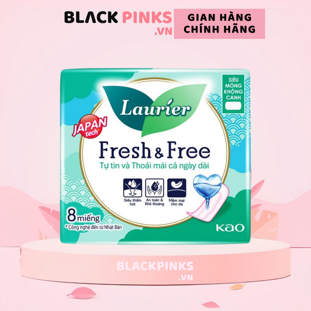Băng vệ Sinh Laurier Fresh & Free siêu mỏng không cánh 8 miếng