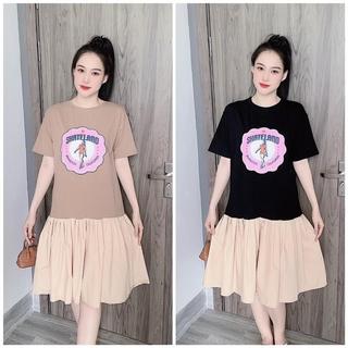 D17 váy thun suông hình cô gái chân thô nữ