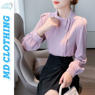 Áo Sơ Mi Nữ Thiết Kế Cổ Chéo Phối Nút Sang Trọng, Chất Vải Mềm Mịn, Thấm Hút Mồ Hôi, Đường May Tỉ Mỉ, Bắt Mắt